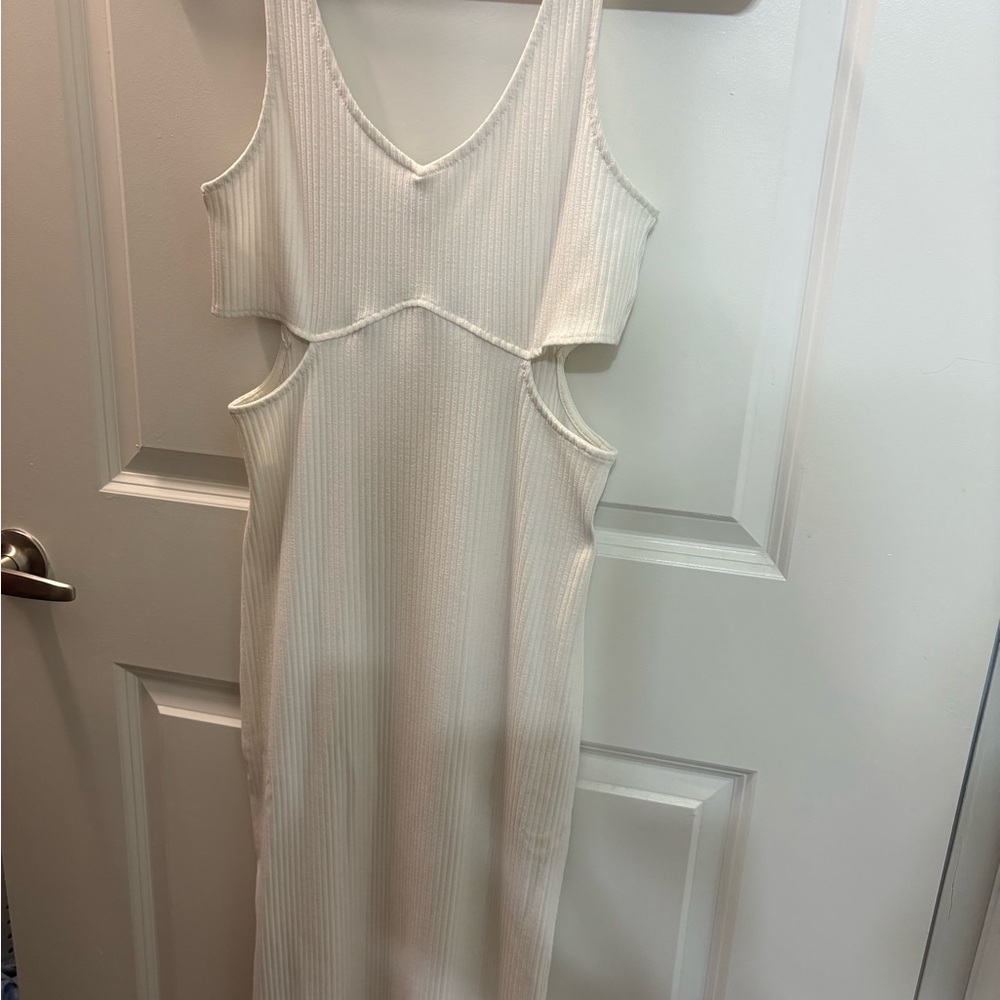 H&M Cream Ribbed Bodycon Sleeveless Dress